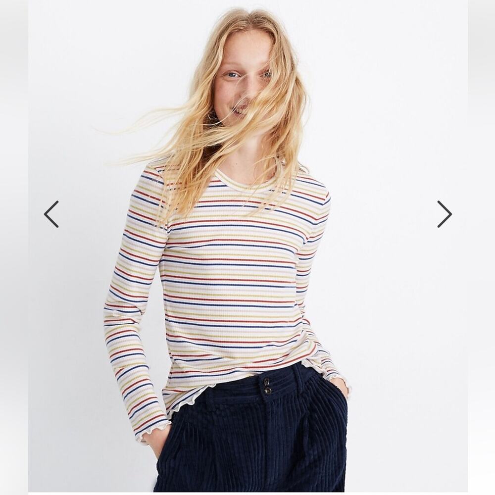 Madewell Long-Sleeve Baby Tee in Shimmer Stripe Shirt Top Women Size Medium